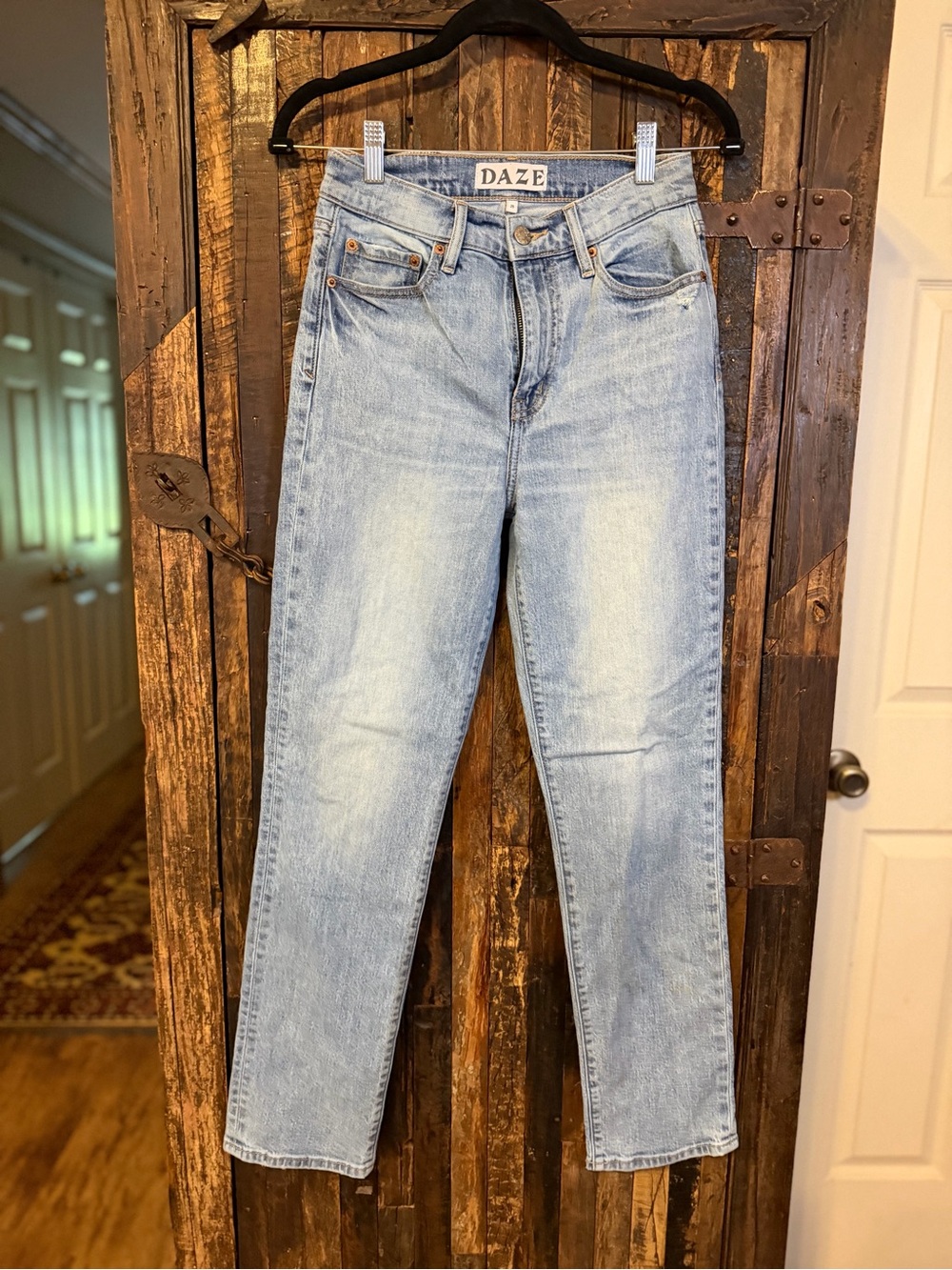 DAZE Tough Love Jeans Women 25 Light Wash High Rise Straight Leg Organic Cotton